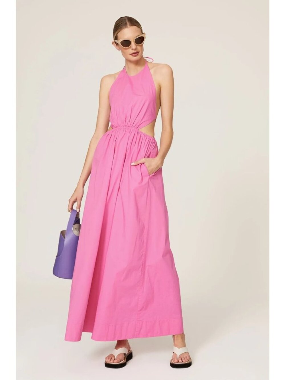 STAUD Apfel Pink Halter Cutout Sleeveless Maxi Dress Women's Size Large L - Picture 2 of 12